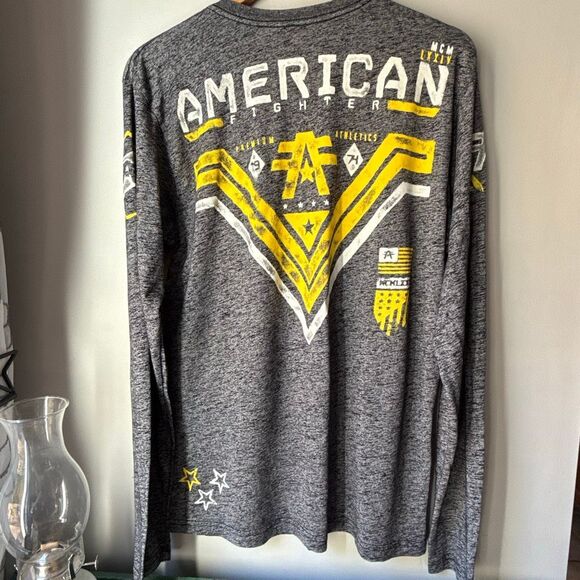 America fighter by Affliction mens burnout graphic t shirt size large gray yello - Picture 5 of 10